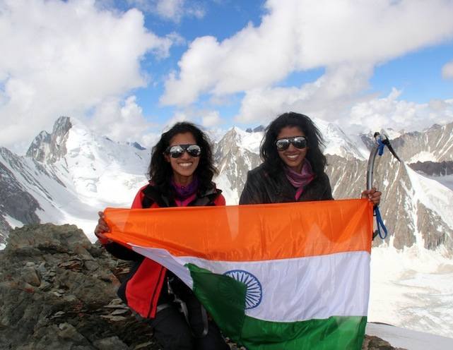 Twin sisters Tungshi (left) and Tashi Malik atop Mount Everest