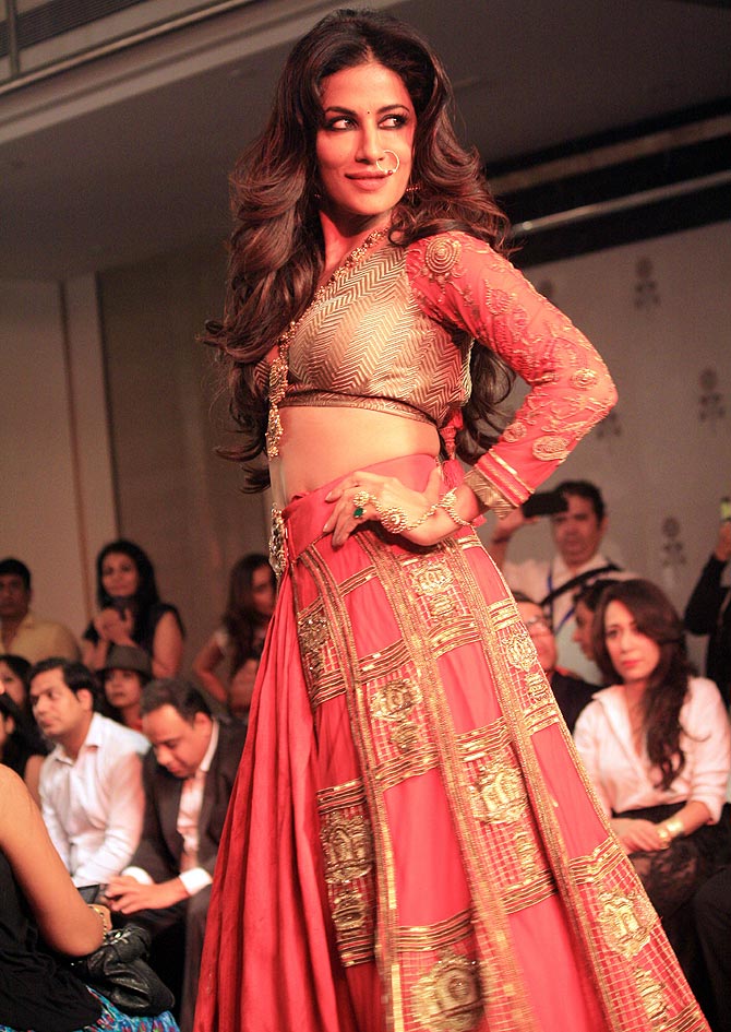 Chitrangada Singh strikes a pose. She was the showstopper for designer Harshita Chatterjee Deshpande at Lakme Fashion Week Winter/ Festive 2014..