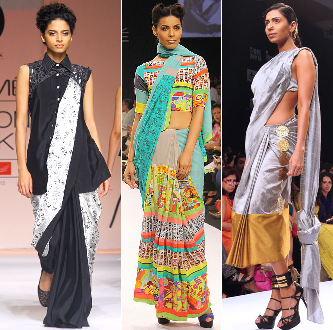 You can drape the saree differently and team it with quirky accessories to complete the look 