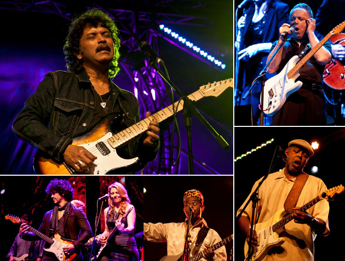 (Clockwise from top left) Soulmate's Rudy Wallang, Jimmie Ray Vaughan, Zac Harmon, Li'l Ed and, Susan Tedeschi and Doyle Bramhall II in concert at the Mahindra Blues Festival, Mumbai, February 15 and 16.