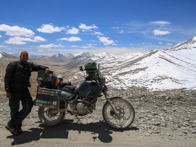 Riding the Manali-Leh Highway. Near Tangala Pass at 5,350 m (17,548 ft).