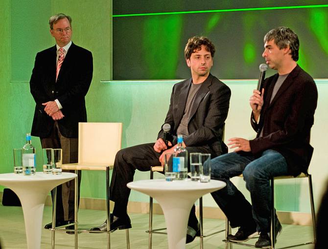 From left: Google's Eric Schmidt, Sergey Brin and Larry Page.