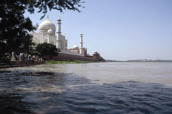 The Taj Mahal, Agra, stands on the banks of the Yamuna.