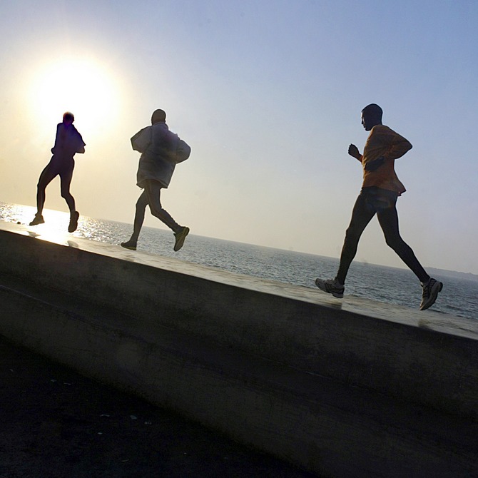 A file photo of athletes training for the Mumbai Marathon along Marine Drive.