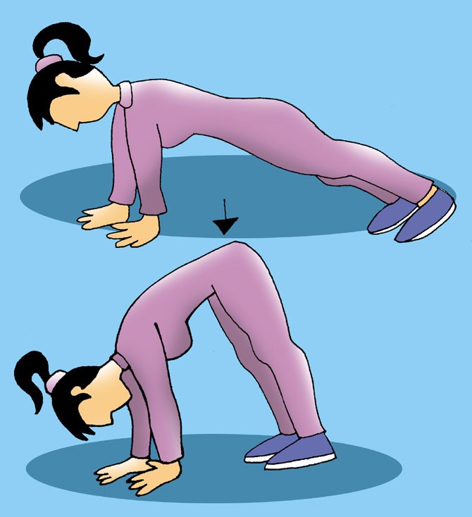 Downward Dog-to-Plank is a fantastic abdominal exercise