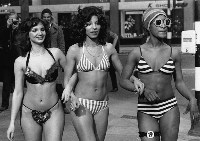 Three women model bikinis in a London high street. (Picture used here for representational purpose only.)