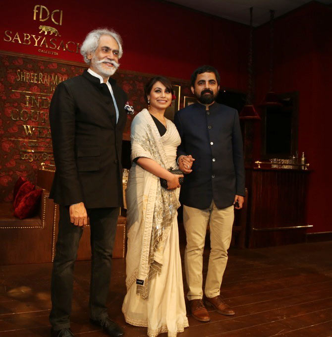 Sunil Sethi of FDCI with Rani Mukerji and Sabyasachi Mukherjee at the India Couture Week
