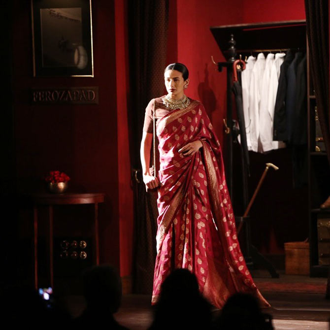 Pia Trivedi presents a design by Sabyasachi Mukherjee at India Couture Week.