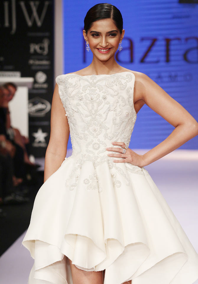 Sonam Kapoor walks the runway at the India International Jewellery Week.