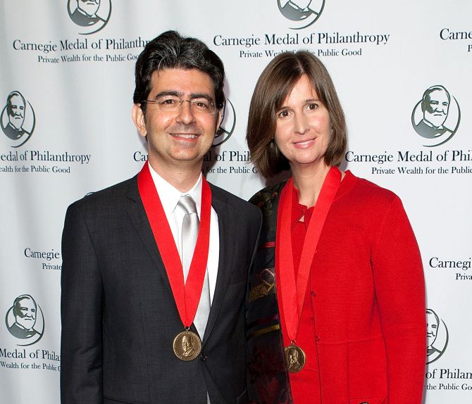Pierre Omidyar and Pamela Omidyar attend the Carnegie Medal of Philanthropy 10th Anniversary Award ceremony.