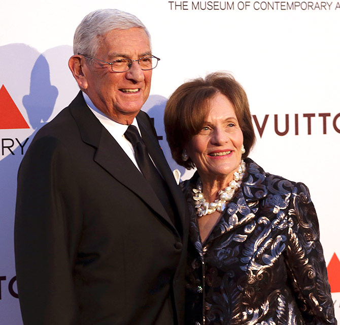 Businessman and philanthropist Eli Broad (L) and his wife Edythe Broad attend the Museum of Contemporary Art (MOCA)'s 35th Anniversary Gala.