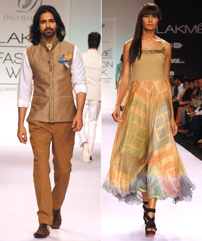 Models Amit Ranjan and Rikee Chatterjee in Digvijay Singh creations.