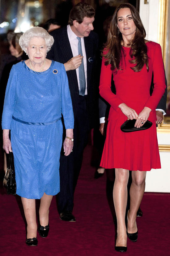 Kate and Queen Elizabeth at a reception for the dramatic arts at Buckingham Palace, London.