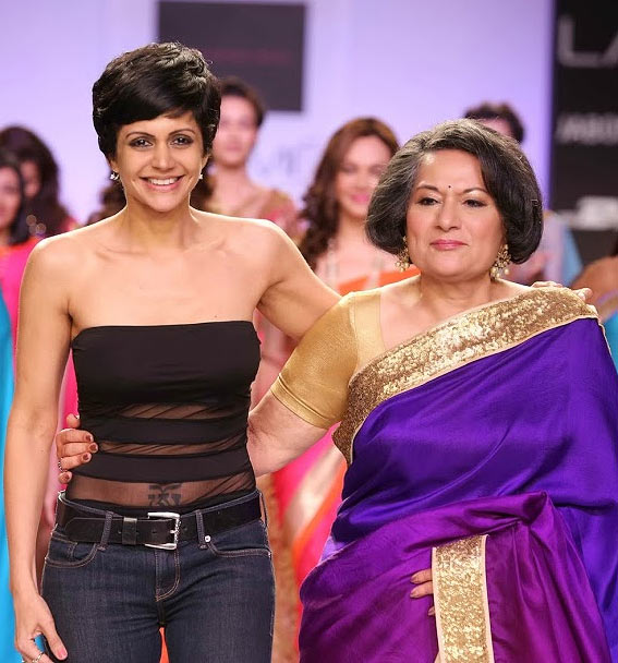 Mandira Bedi with her mother Geeta Bedi who showstopped for her debut collection on Day 2 of Lakme Fashion Week