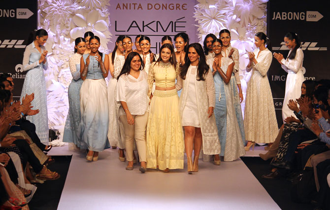 Dia Mirza takes the stage with Anita Dongre