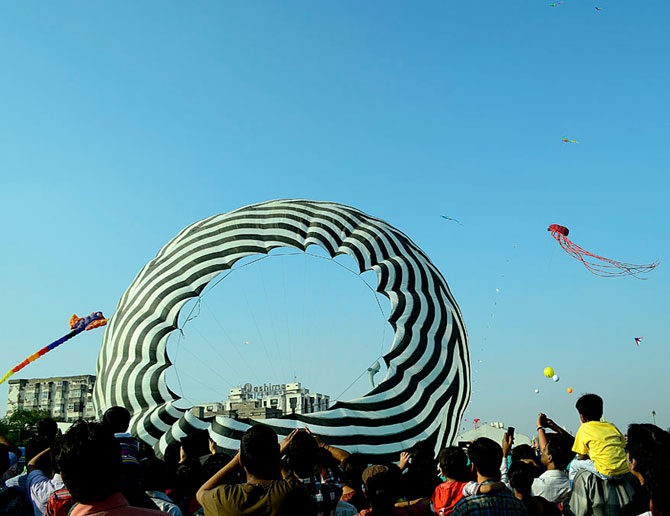 The International Kite Festival is held every year in Ahmedabad and attracts participants from around the world.