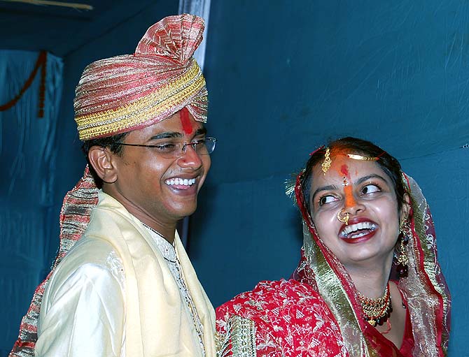 Vikash and Aparna Chandra on their wedding day