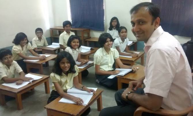 Arghya Banerjee, co-founder, The Levelfield School, teaches a class