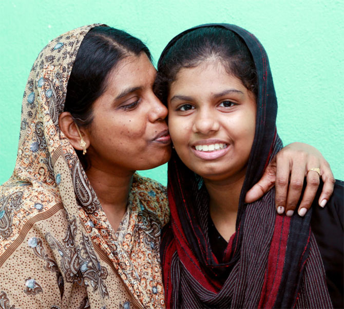 Fathima Shabana with her mother Bahira Begum