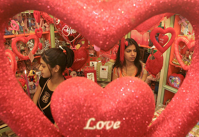 Customers look for gifts at a shop ahead of Valentine's Day celebrations in Ahmedabad, Gujarat.