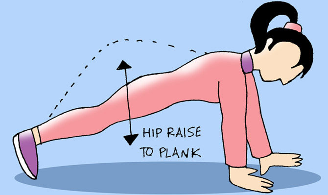 Plank walk and Hip raises