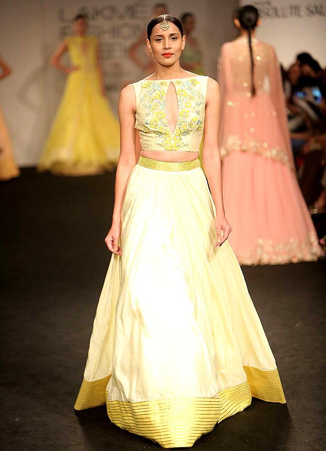 A model presents a Divya Reddy creation