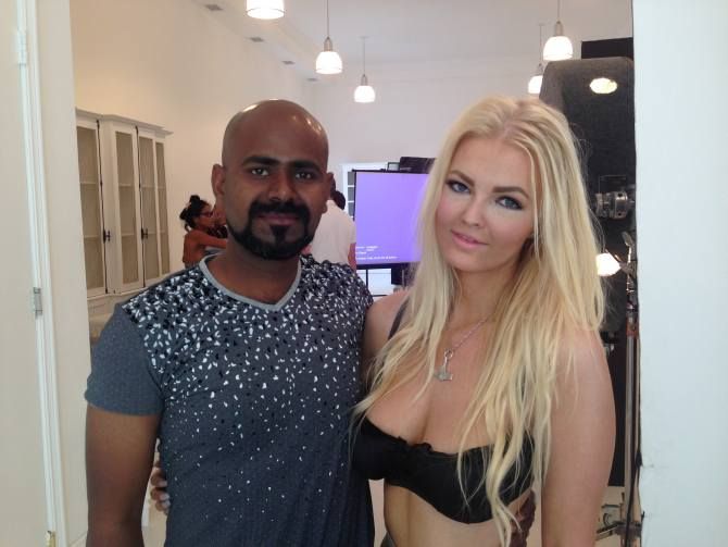 L Ramachandran with <em>Playboy</em> model Zienna Eve in Los Angeles; Photograph: Courtesy, L Ramachandran