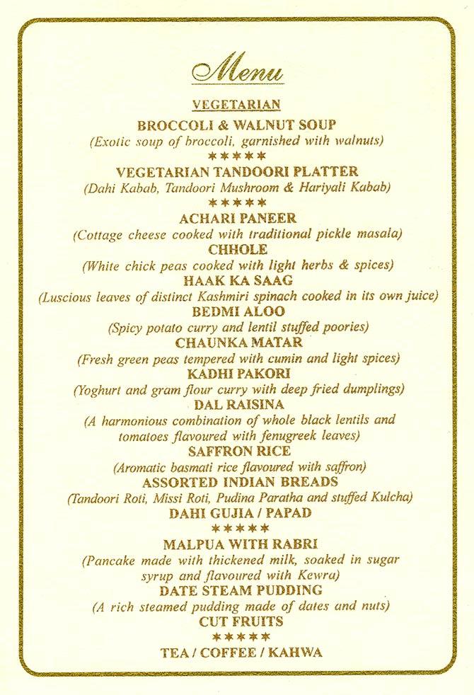 Obama's Banquet Menu