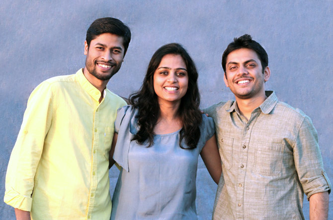The Menstrupedia team -- Tuhin Paul, Aditi Gupta and Rajat Mittal