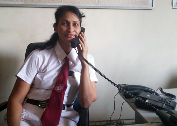 Mamta Kulkarni makes a phone call from her office in Thane