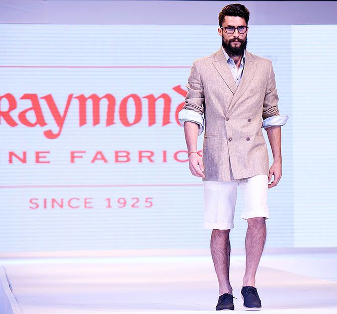 A model in Suket Dhir's creation for Raymond India