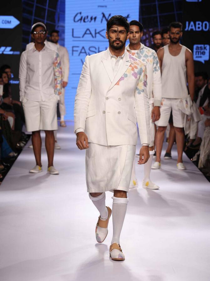 A model in a Manish Bansal creation at Lakme Fashion Week.