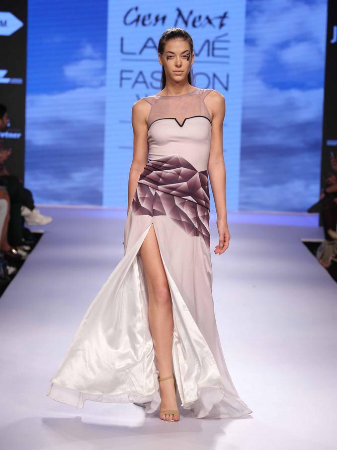 A model in a Kanika Goyal creation at Lakme Fashion Week.