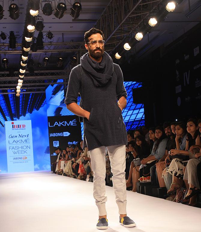 A model in a Manish Bansal creation at Lakme Fashion Week.