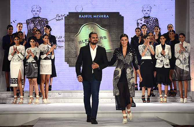 Rahul Mishra with Neha Dhupia