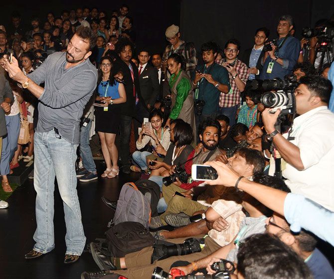 Sanjay Dutt clicks a selfie with photographers