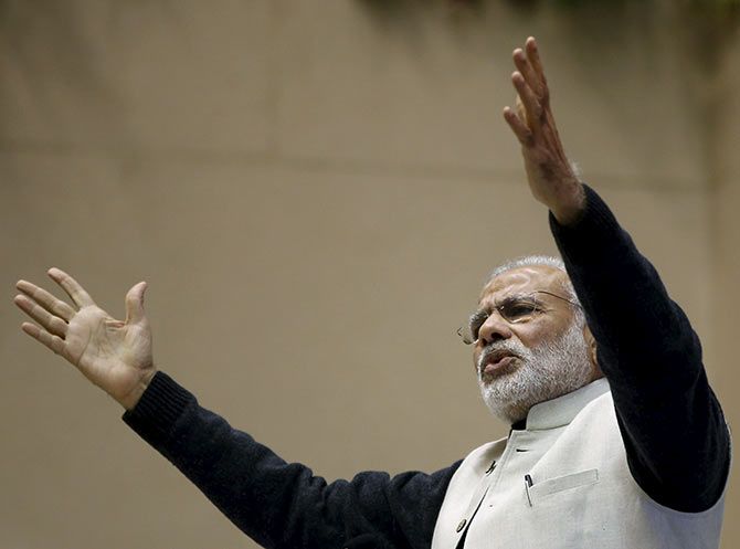 India's Prime Minister Narendra Modi addresses a conference of start-up businesses in New Delhi, January 16, 2016.
