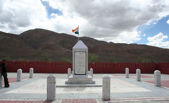 The Rezang La war memorial. Photograph: Divya Nair/Rediff.com