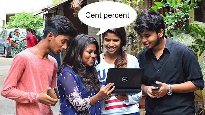 students checking their results 