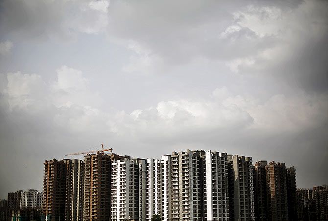 A view of a residential complex that is under construction in Noida on the outskirts of New Delhi
