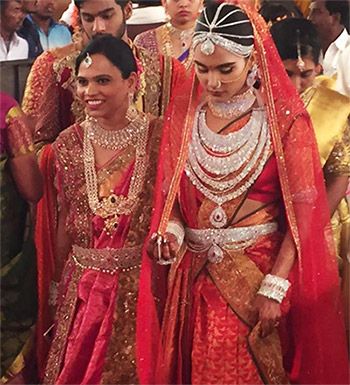 At her wedding, Brahmani Reddy, controversial mining baron Gali Janardhan Reddy's daughter, was dressed in a red Kanjeevaram sari that reportedly cost Rs 17 crore.