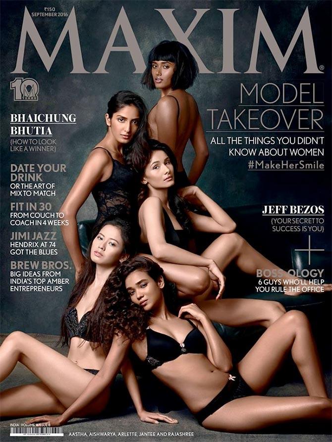 Models Jantee Hazarika (top right), Aishwarya Sushmita (top left), Aastha Pokharel (middle), Rajashree Singha (bottom left) and Arlette Evita Grao (bottom right).