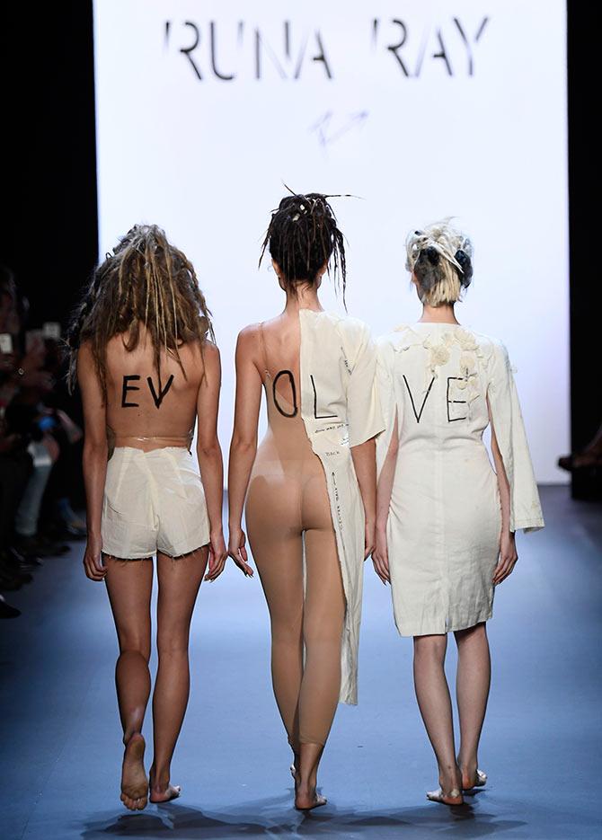 Outrageous! Plastic, cactus, semi-nudes at New York Fashion Week - Rediff.com