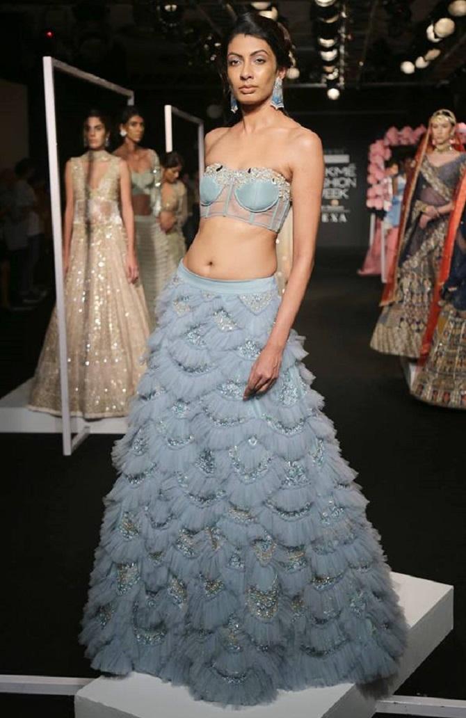 Monika Nidhi scallop pattern lehenga lakme fashion week