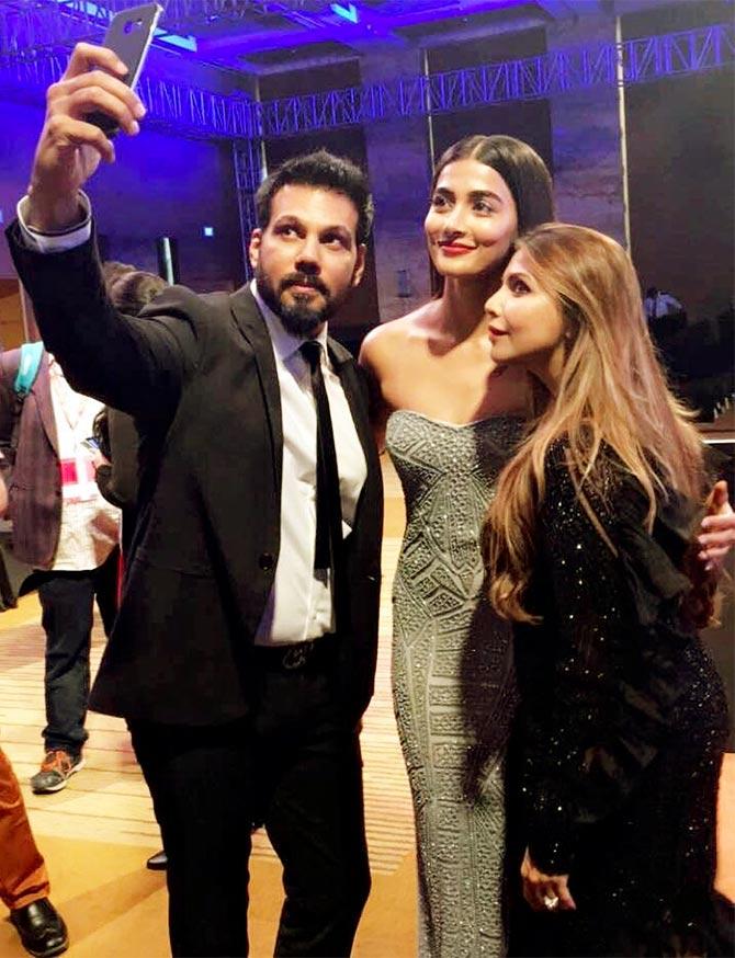 Falguni and Shane Peacock with Pooja Hegde