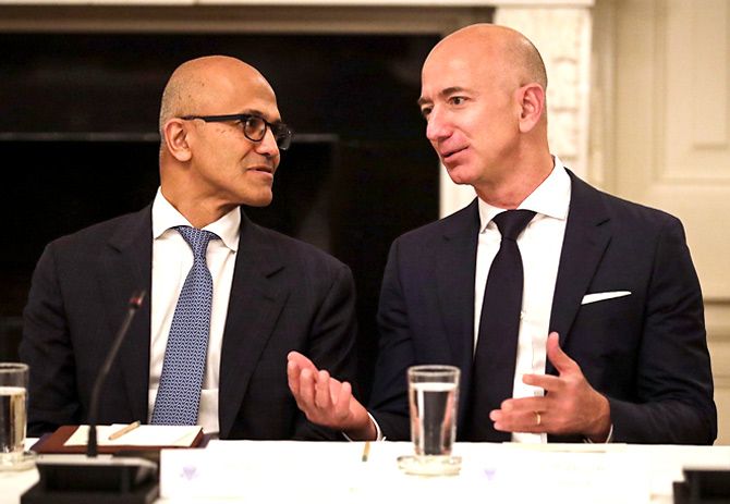 CEOs Satya Nadella and Jeff Bezos