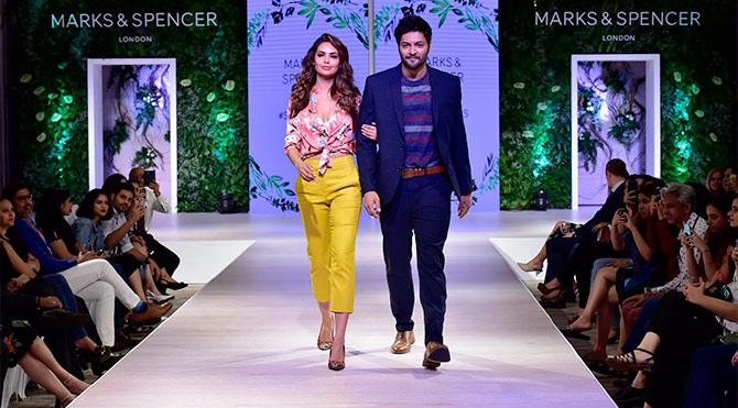 esha gupta, ali fazal at marks and spencer show