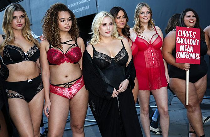 Plus size models outside London Fashion Week