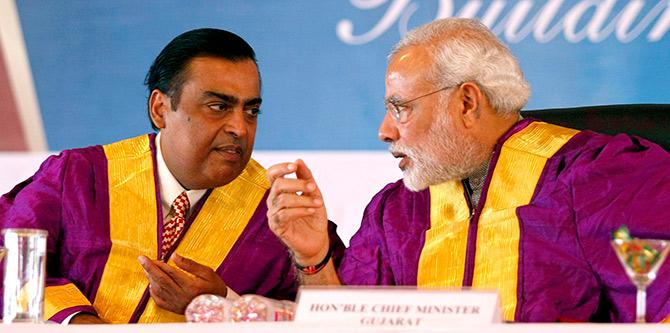 Narendra Modi with Mukesh Ambani