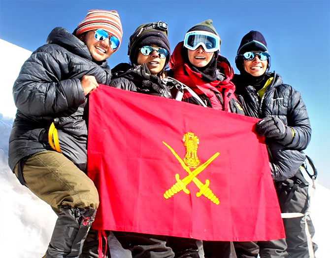 Army women perform yoga on Himalayas